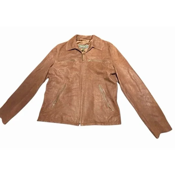 Timberland Rugged Durable 100% Genuine Leather Jacket Men's Size Small Tan Brown